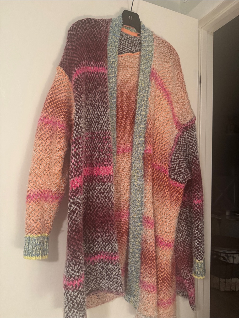 Free People Multi-Color Open Cardigan in Peach, Burgundy, Pink and Gray